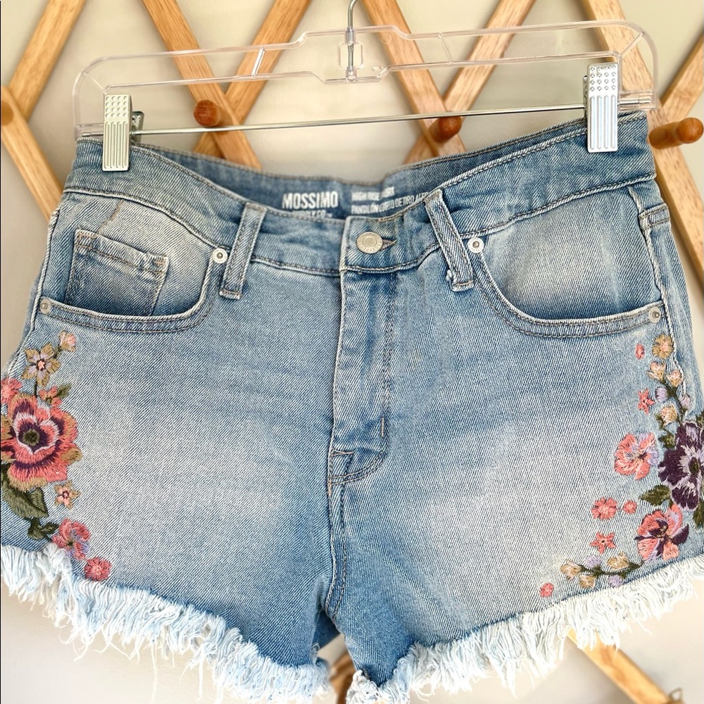 Women’s High Waist Denim Floral Mossimo Shorts Sz 8